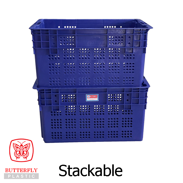 5588 Stackable & Nestable Crate — Rectangular crate with perforated (round-hole) side walls, open top.