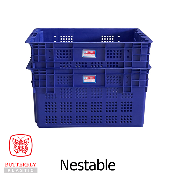 5588 Stackable & Nestable Crate — Rectangular crate with perforated (round-hole) side walls, open top.