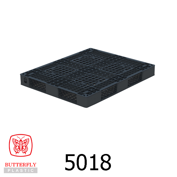 5018 Export-Grade Plastic Pallet — Rectangular pallet with a gridded.