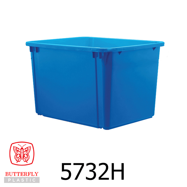 5732-H Solid Stack & Nest Crate — Rectangular basket with solid walls, open top, wire bail handles on the ends.