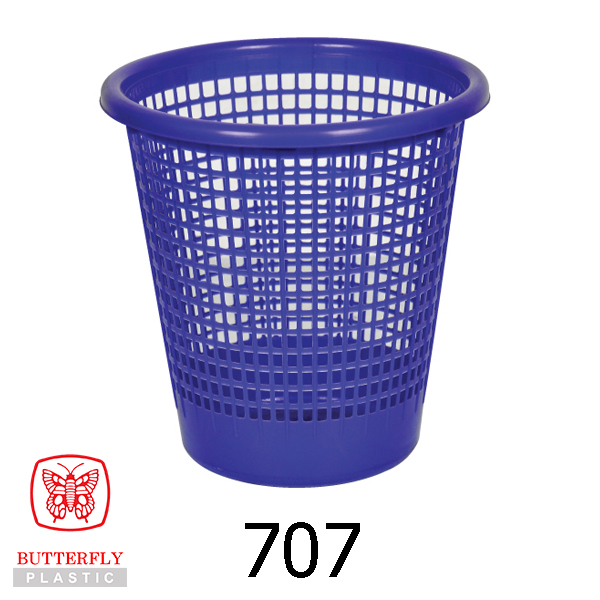 707 Round Waste Paper Basket — Round basket with perforated grid-mesh walls throughout and a flared rim.